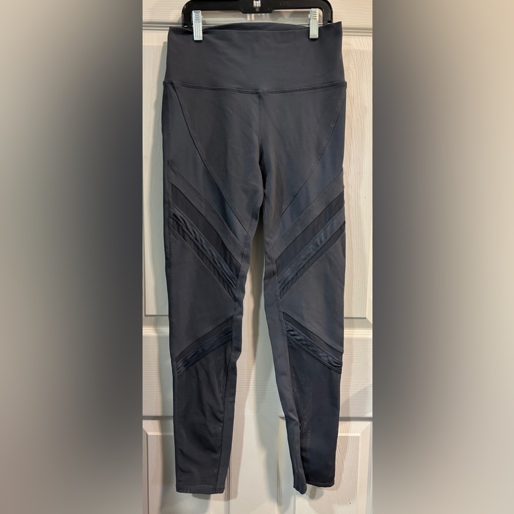 ALO YOGA High Waist Leggings Mesh Cutouts Pants charcoal gray size M